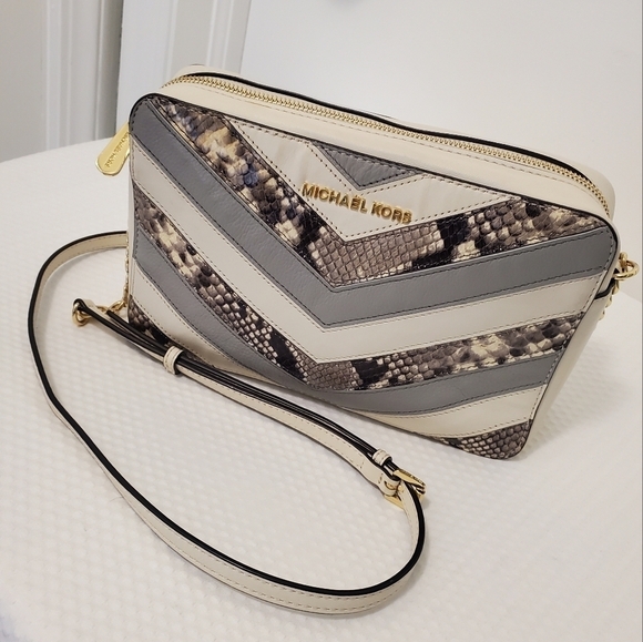Michael Kors Snakeprint Leather Crossbody, Off White W/goldtone hardware - Picture 1 of 10